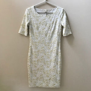 Forever 21 White and Light Green Floral Lace Mini Dress